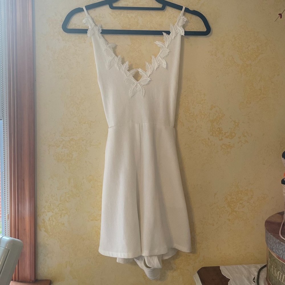 ASTR the Label White Crochet-Detailed, Cami Romper